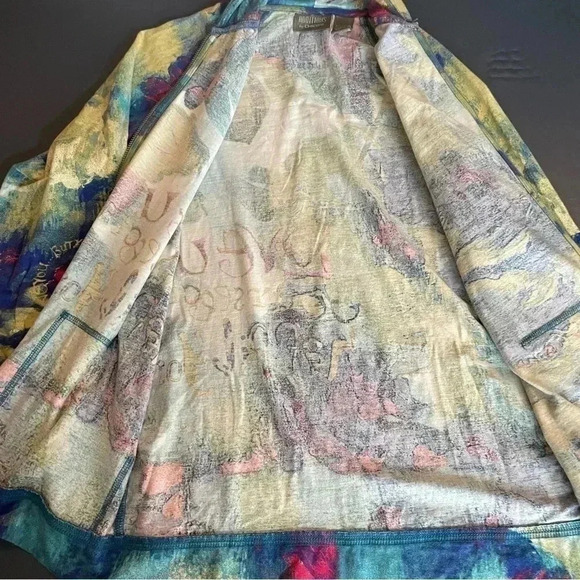 Additions by Chicos Women’s Lightweight Jacket 0 Blue Patterned Zip Up Hooded - Picture 9 of 12